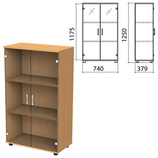 Шкаф закрытый со стеклом "Монолит", 740х390х1250, цвет бук бавария (КОМПЛЕКТ)