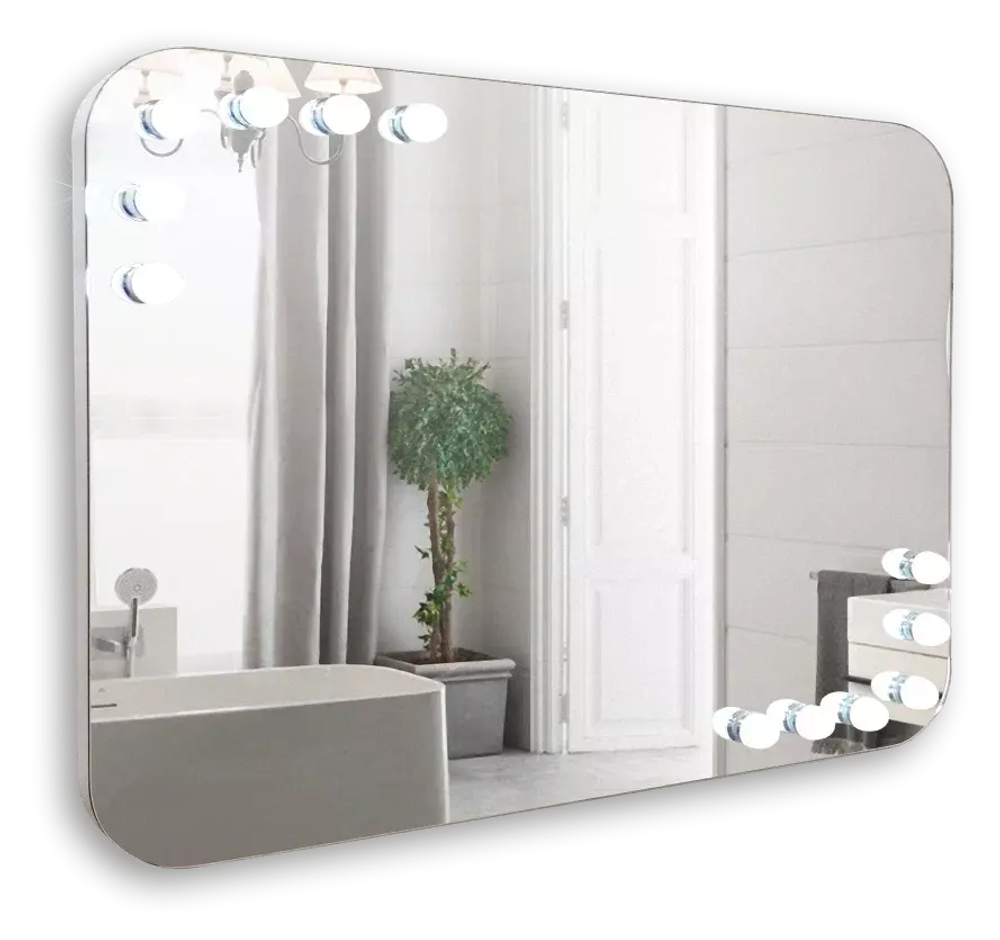 Гримерное зеркало с подсветкой Эмбер,  92х69 см  (сенсорный выключатель, смена цвета, 12 ламп в комплекте)