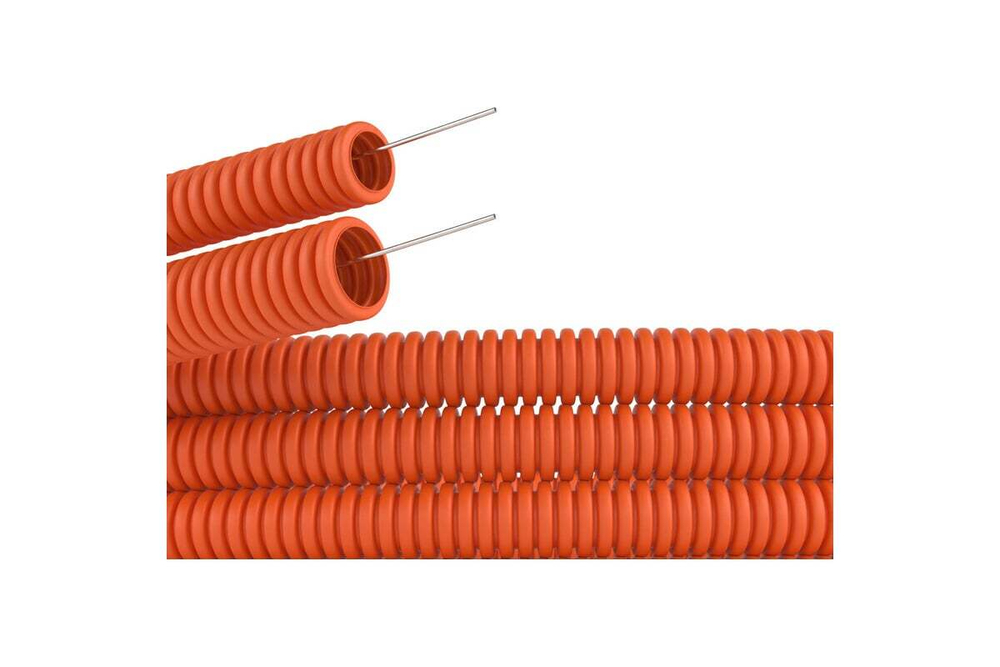 Труба ПНД гибкая гофр. D20мм, лёгкая с протяжкой, 50м, цвет оранжевый DKC