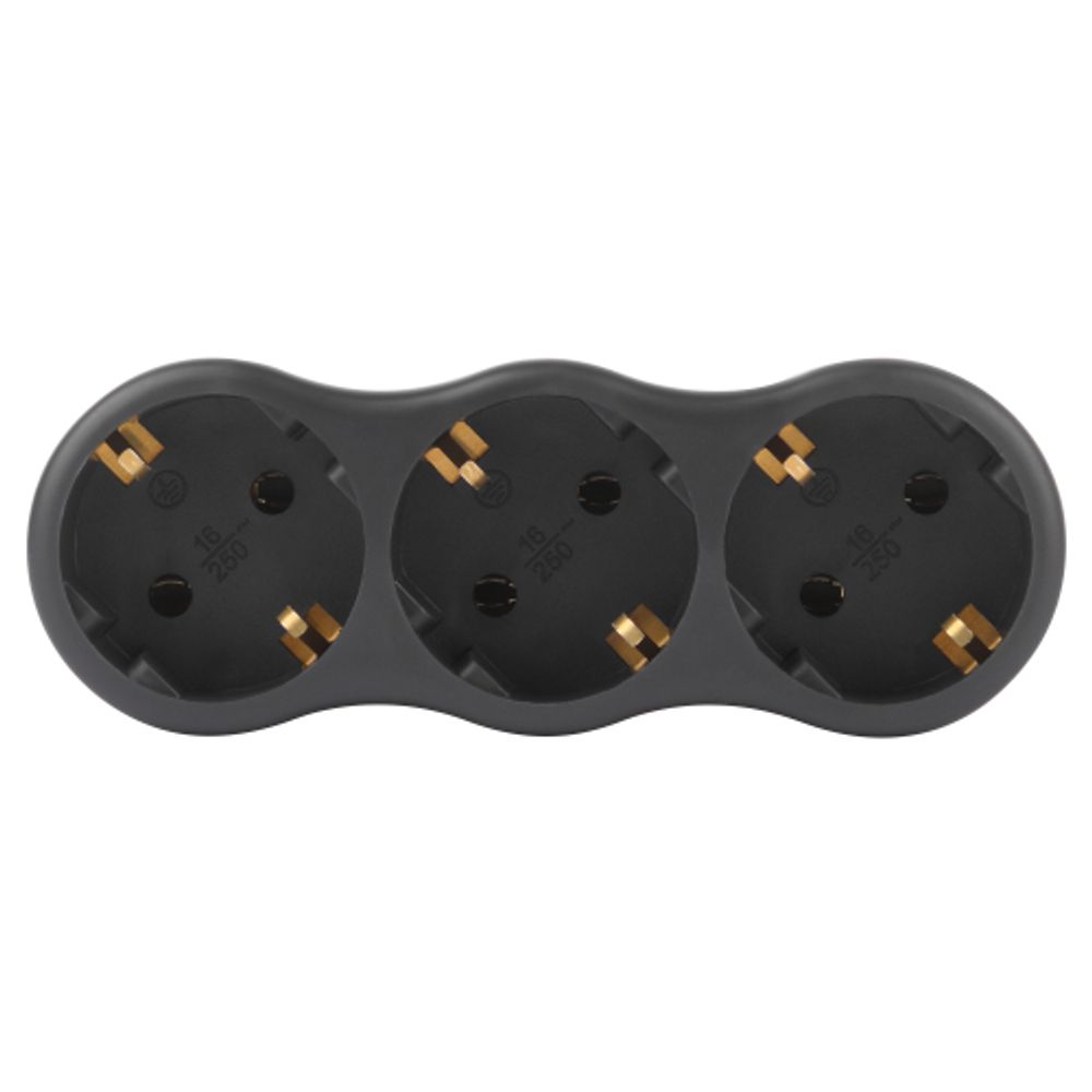 Разветвитель электрический ЭРА SPx-3e-B на 3 розетки с заземлением 16А черный