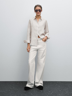 Massimo Dutti Рубашка из струящегося льна в тонкую полоску, коричневый