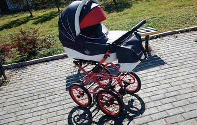 Детская коляска Esperanza Classic Crown 2 в 1 (100% Эко-кожа) (синий/белый)