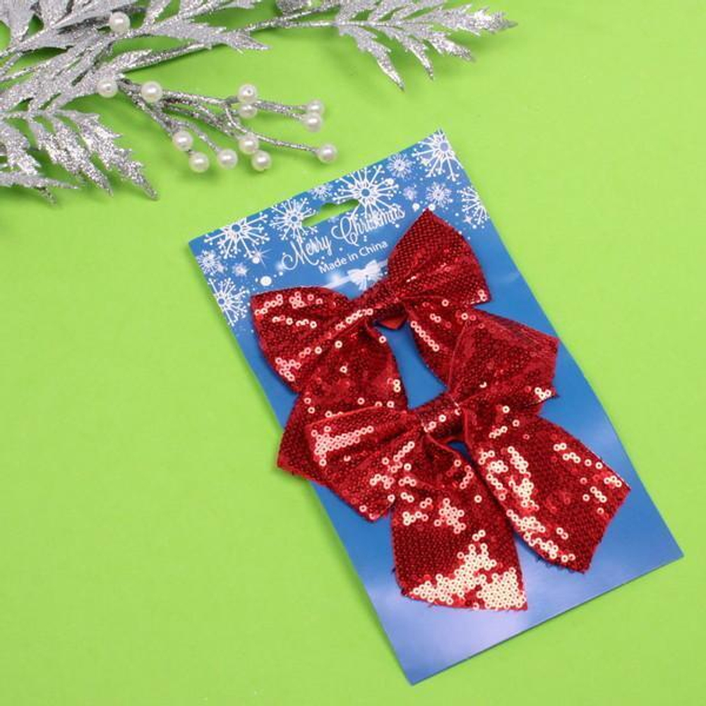 Бант на ёлку "Блеск" 12*14 см (набор 2 шт), Красный (Серпантин)