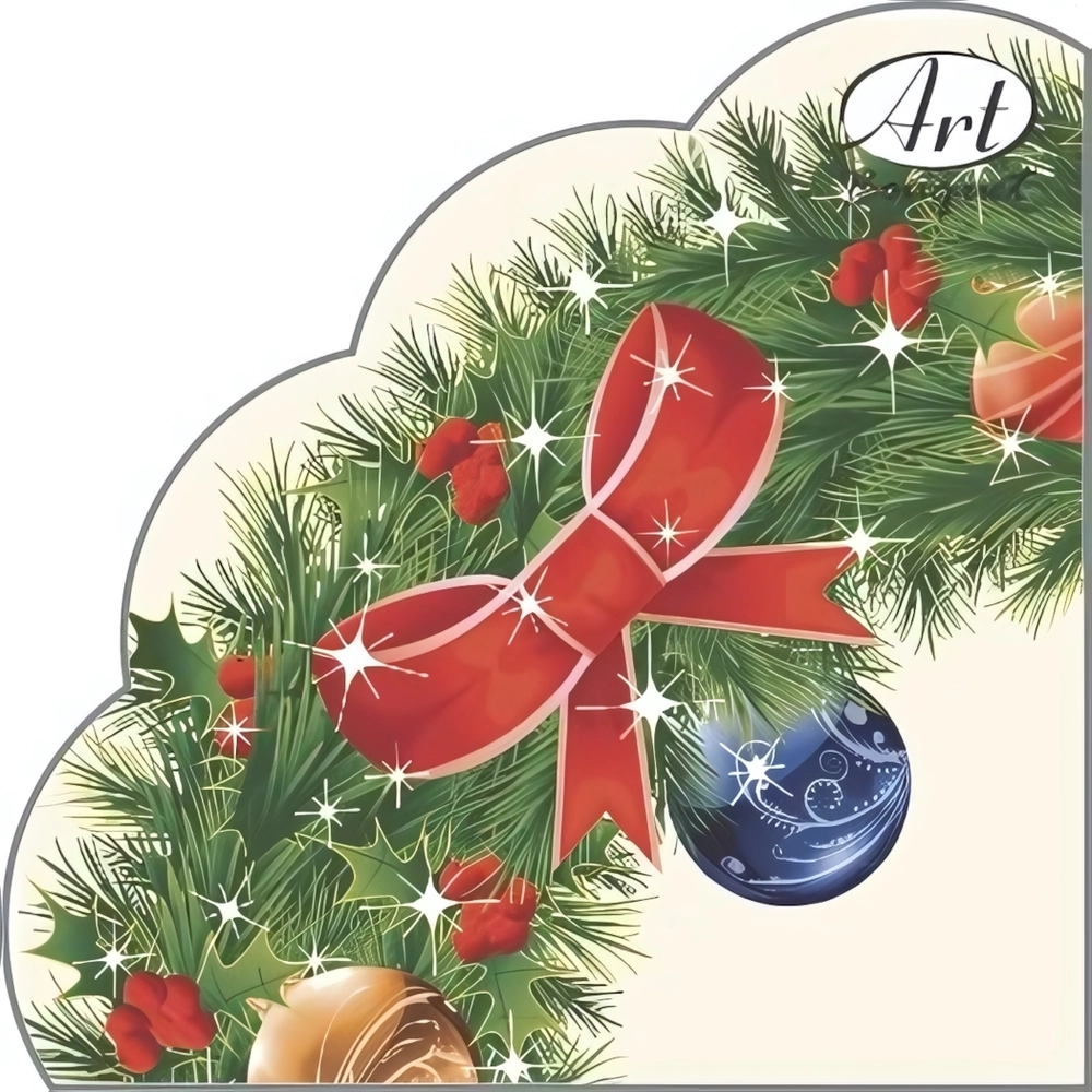 Салфетки бумажные круглые RONDO Новогодний венок, d-32см, 3 слоя, 12л