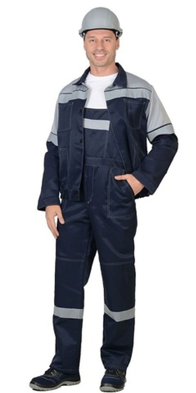 Костюм "ТРУЖЕНИК" куртка, полукомбинезон Синий с серым СОП 50 мм