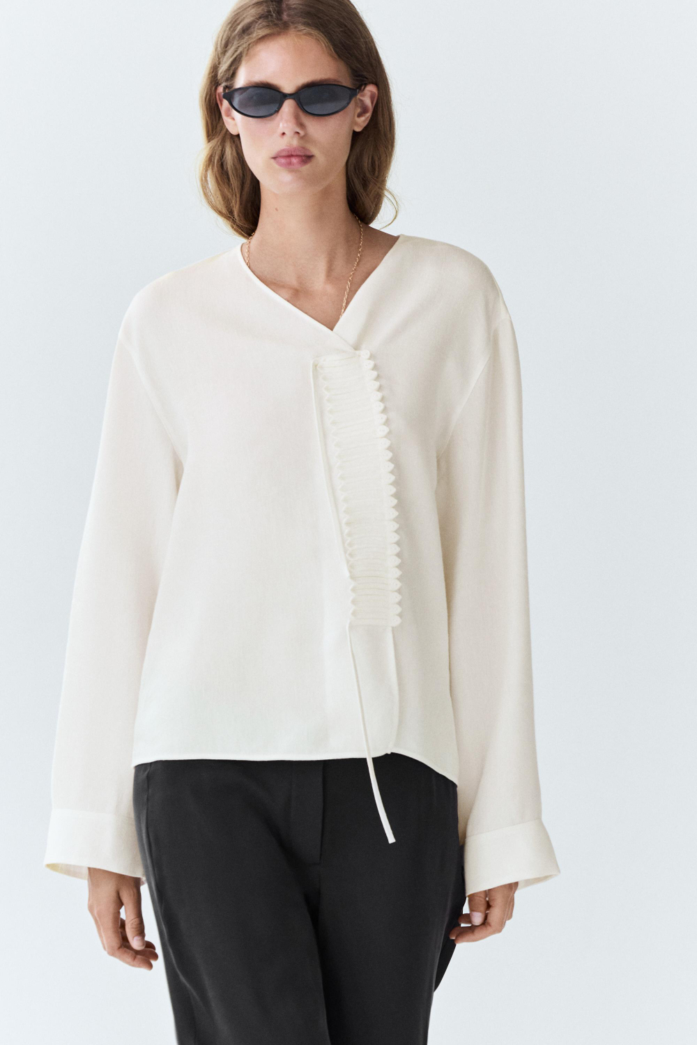 Massimo Dutti Блуза из льняной ткани с пуговицами, белый