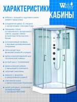 Душевая кабина WeltWasser без силикона (90х90) прозрачное стекло, поддон низкий, гидромассаж