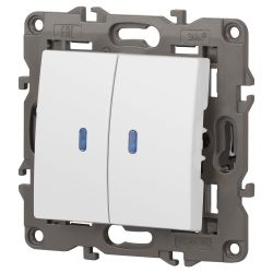 Выключатель ЭРА Elegance 14-1105-01М двойной с подсветкой, 10АХ-250В, белый матовый