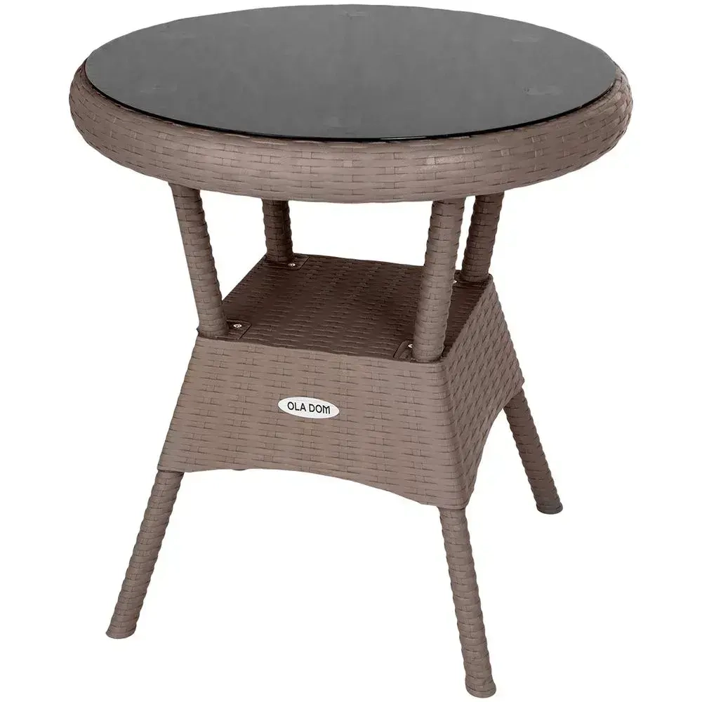 Стол круглый со стеклом RATTAN Ola Dom серый 700х720мм