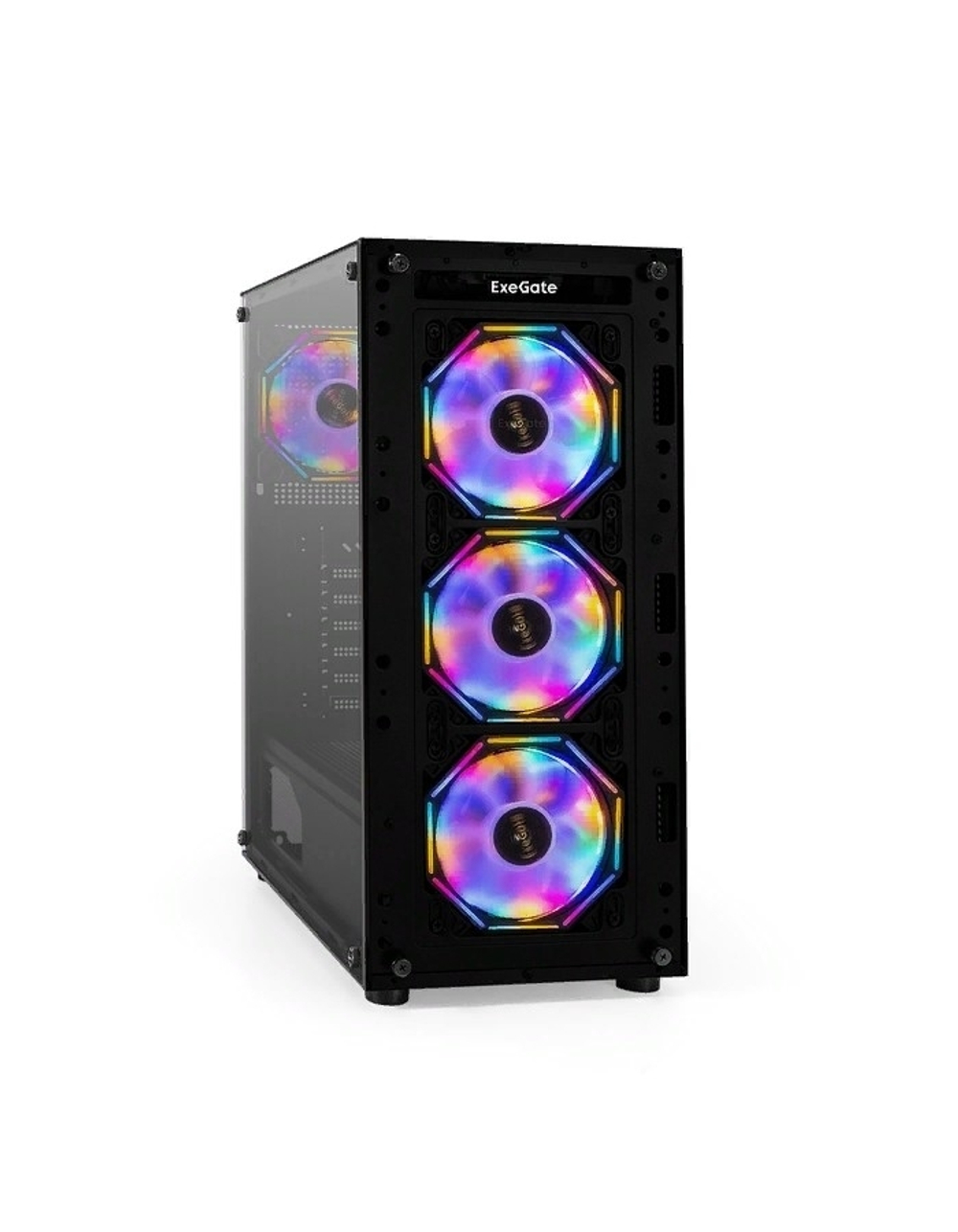 Exegate EX294967RUS Корпус Miditower ExeGate i3 BASE (ATX, без БП, с окном, 1*USB+1*USB3.0, аудио, 4 вент. 12см с RGB подсветкой)