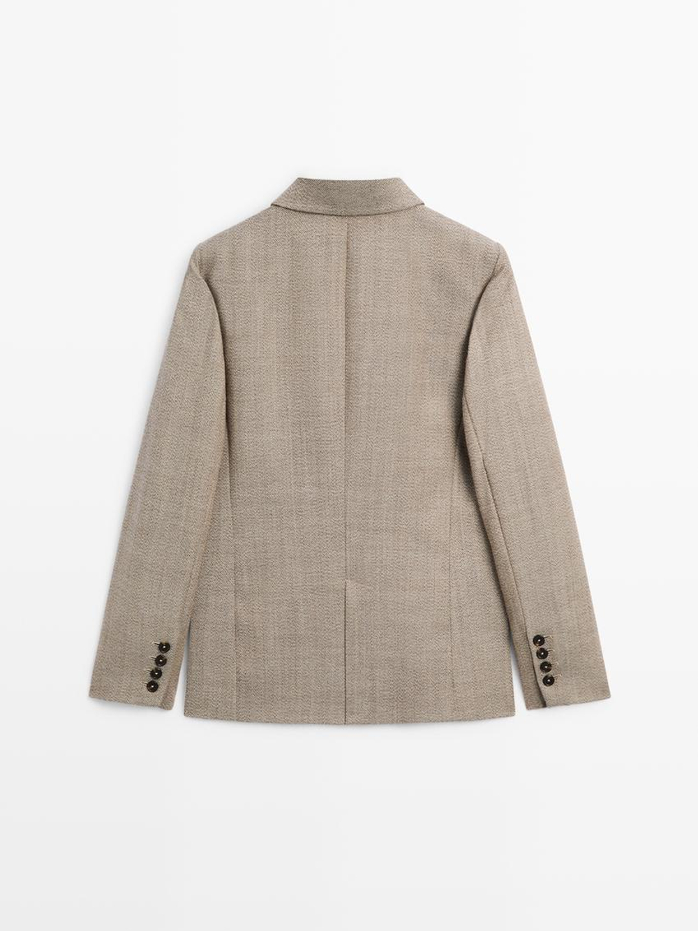 Massimo Dutti Блейзер из 100% шерсти с меланжевым узором, бежевый