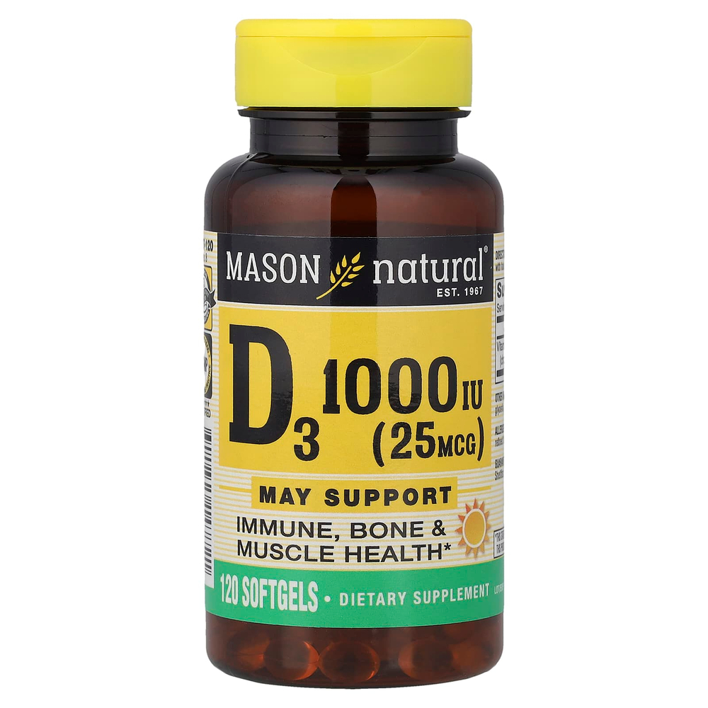 Mason Natural, витамин D3, 25 мкг (1000 МЕ), 120 капсул