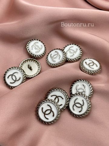 Пуговицы Шан. серебристые с белой эмалью (плоские) (скидка)