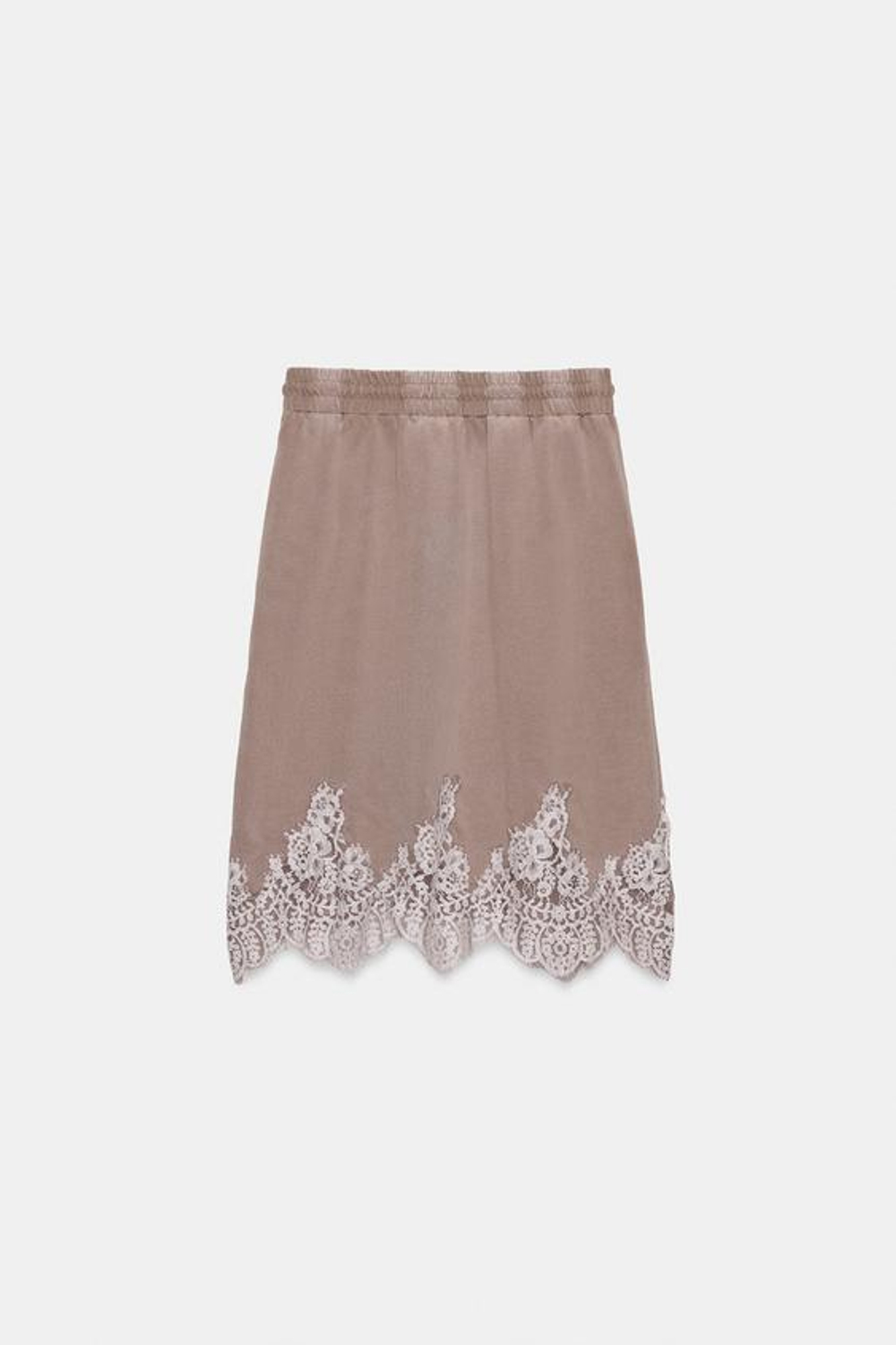ZARA ЮБКА ИЗ ВЫЦВЕТШЕЙ ТКАНИ С КРУЖЕВНОЙ ОТДЕЛКОЙ, СЕРО-КОРИЧНЕВЫЙ