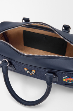 Loewe Укороченная сумка Cats Amazona 23 из вышитой джинсовой ткани, синий