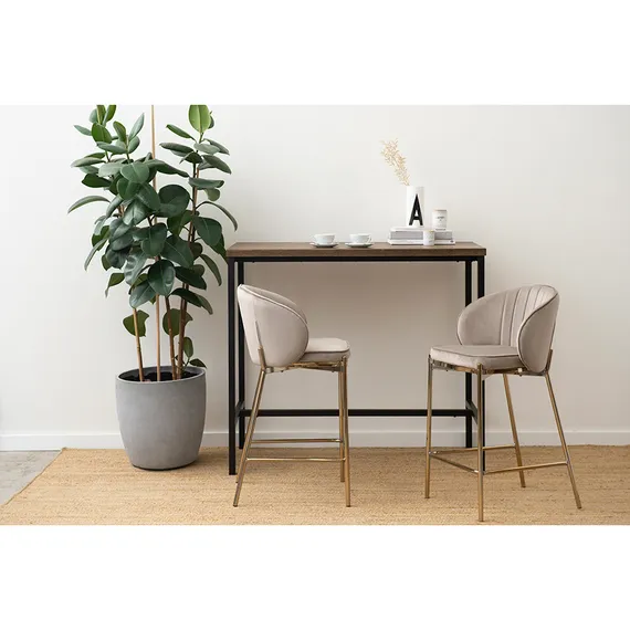 Полубарный стул Coral серо-бежевый велюр с золотыми ножками