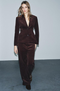 ZARA ВЕЛЬВЕТОВЫЕ БРЮКИ WIDE-LEG — ZW COLLECTION, КОРИЧНЕВЫЙ