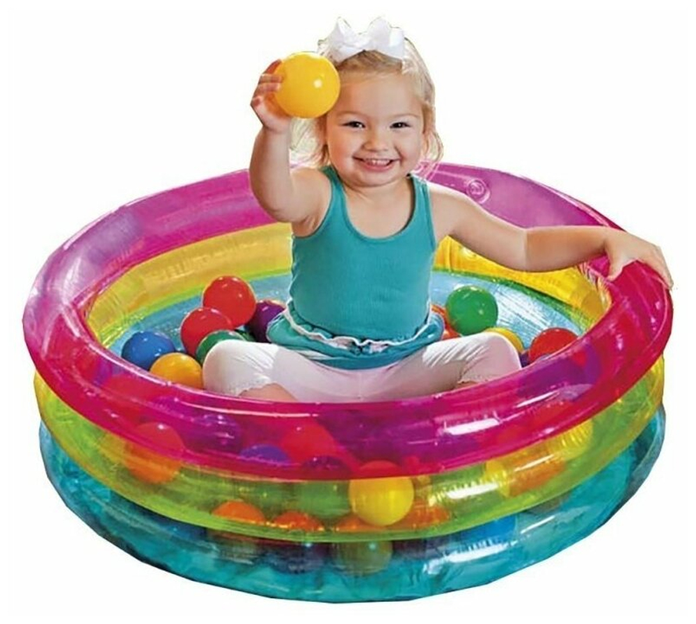 Надувной детский сухой бассейн с шариками Intex 48674 Ring Baby Ball Pit 86х25 см 50 шариков от 1 года