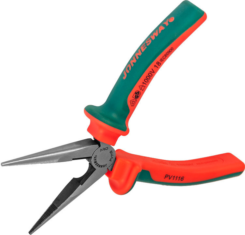 PV1116 Длинногубцы диэлектрические прямые с двухкомпонентными рукоятками, 160 мм