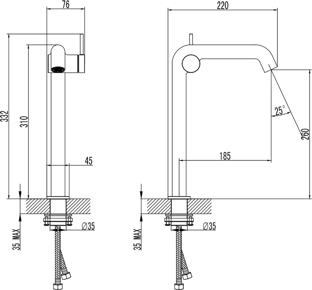 Смеситель для раковины STWORKI Лунд S25025BK + донный клапан SD-001BK матовый черный