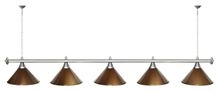 Лампа STARTBILLIARDS 5 пл. (плафоны антик медь,штанга красная,фурнитура золото)