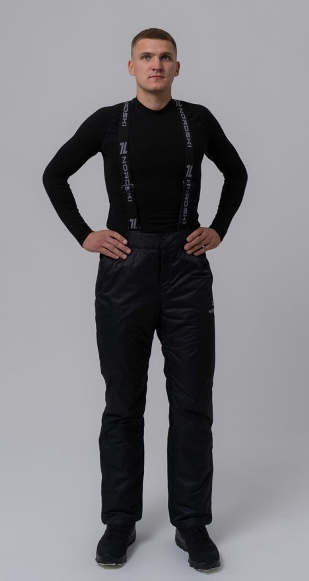Утеплённый прогулочный зимний костюм Nordski Motion голубой-черный мужской  с лямками NSM422170 = NSM429170-NSM211100 купить со скидкой в Москве