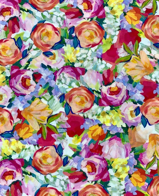 Коттон принт, цветы розовый/персик/зеленый DGT