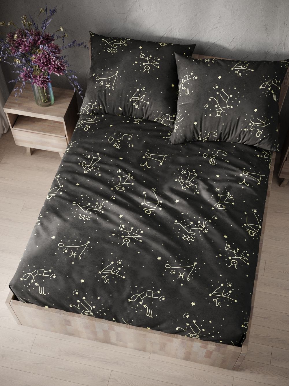 Постельное белье Simple House "Созвездие" 1,5-сп   наволочка 50х70 1шт Простынь  150х215 см  Пододеяльник 145х215 см