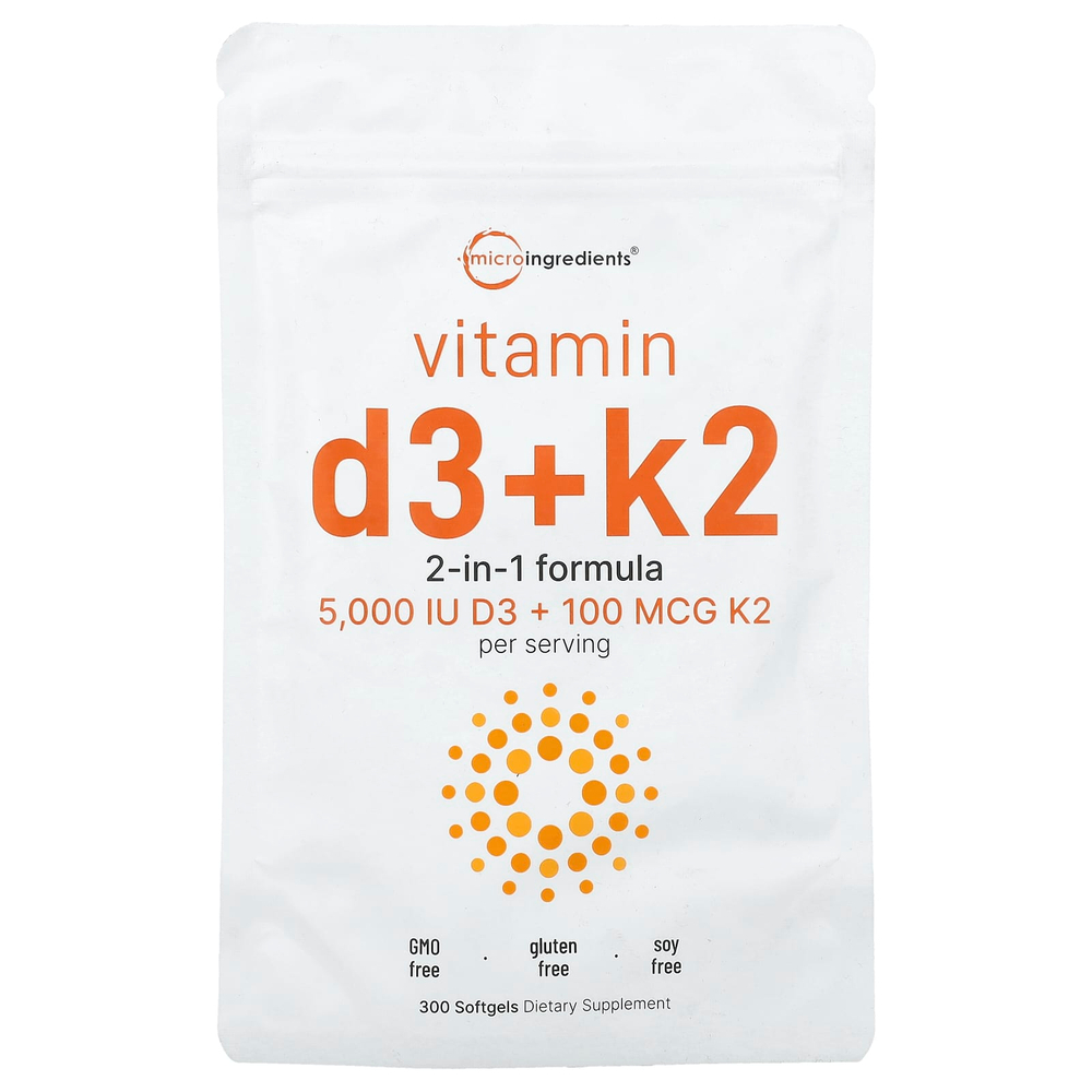 Micro Ingredients, Витамин D3 и K2, 300 капсул