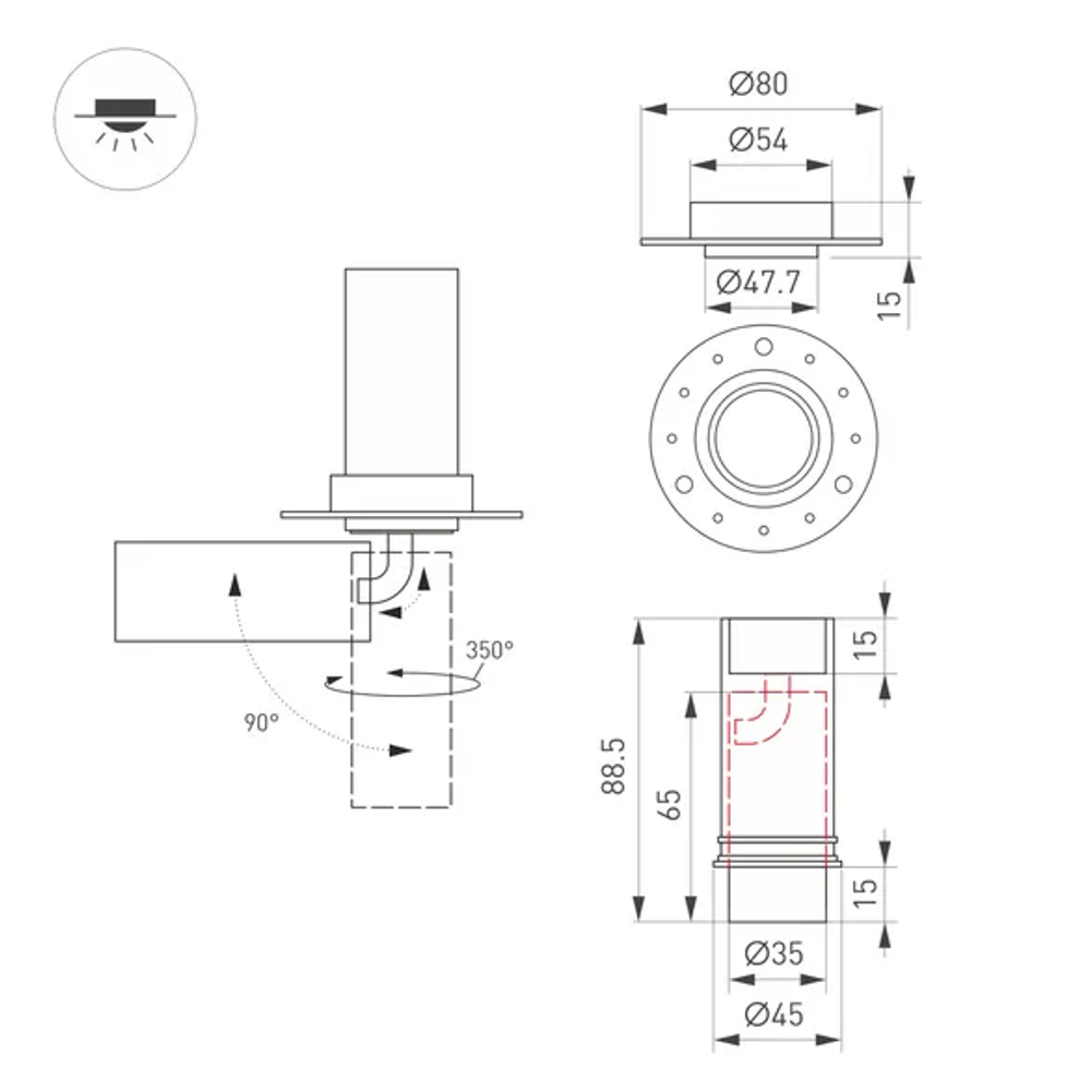 Светильник SP-NUANCE-TRIMLESS-PULL-R35-7W Day4000 (WH, 36 deg, 230V) (Arlight, IP40 Металл, 5 лет) 049908