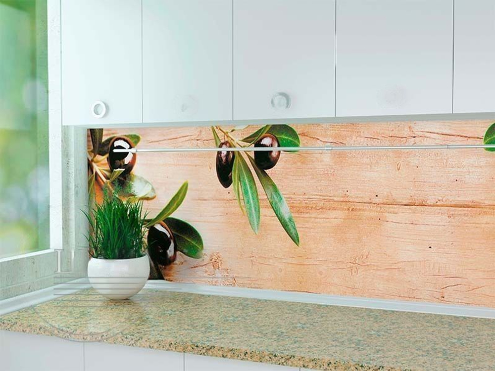 Кухонный фартук Маслины на досках 3000х600 мм