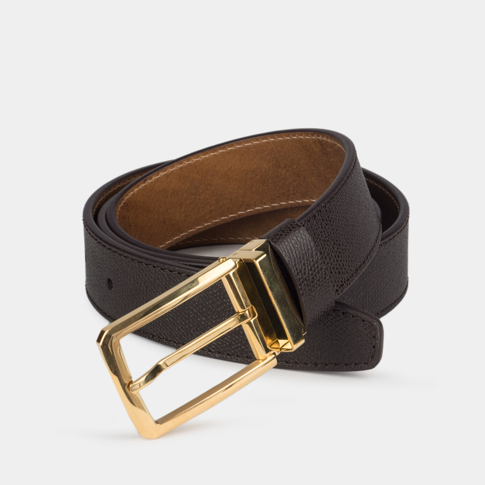 Ремень кожаный мужской из натуральной кожи сафьяно 35 мм, коричневый