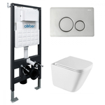Комплект подвесной унитаз ABBER Rechteck AC1219TC белый, с закрытым дном с инсталляцией AC0105 и кнопкой AC0121 хром глянцевый