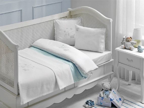 НАБОР ЯСЛИ Детское  постельное белье с пледом STORK BEBE голубой deluxe TIVOLYO HOME Турция