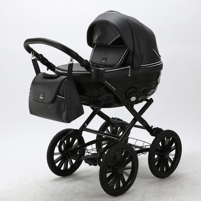 Коляска универсальная Adamex Chantal RETRO Deluxe 2 в 1, C114 - Черная эко-кожа