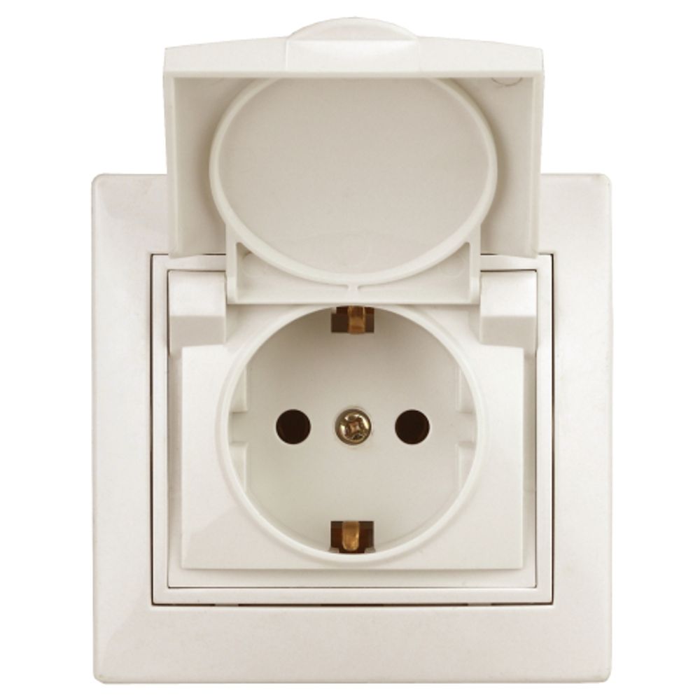 Розетка Intro Plano 1-203-02 с заземлением 2P+E Schuko с крышкой 16А-250В IP20 СУ слоновая кость