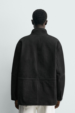 ZARA ПАРКА СВОБОДНОГО КРОЯ ИЗ КОЖИ, АНТРАЦИТОВО-СЕРЫЙ