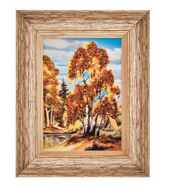 AMB-01/55 Картина «В объятиях леса» (с янтарной крошкой) пласт.рамка 33х42см