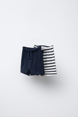 ZARA НАБОР ИЗ ДВУХ ОДНОТОННЫХ ШОРТОВ-БЕРМУД В ПОЛОСКУ, МОРСКОЙ СИНИЙ