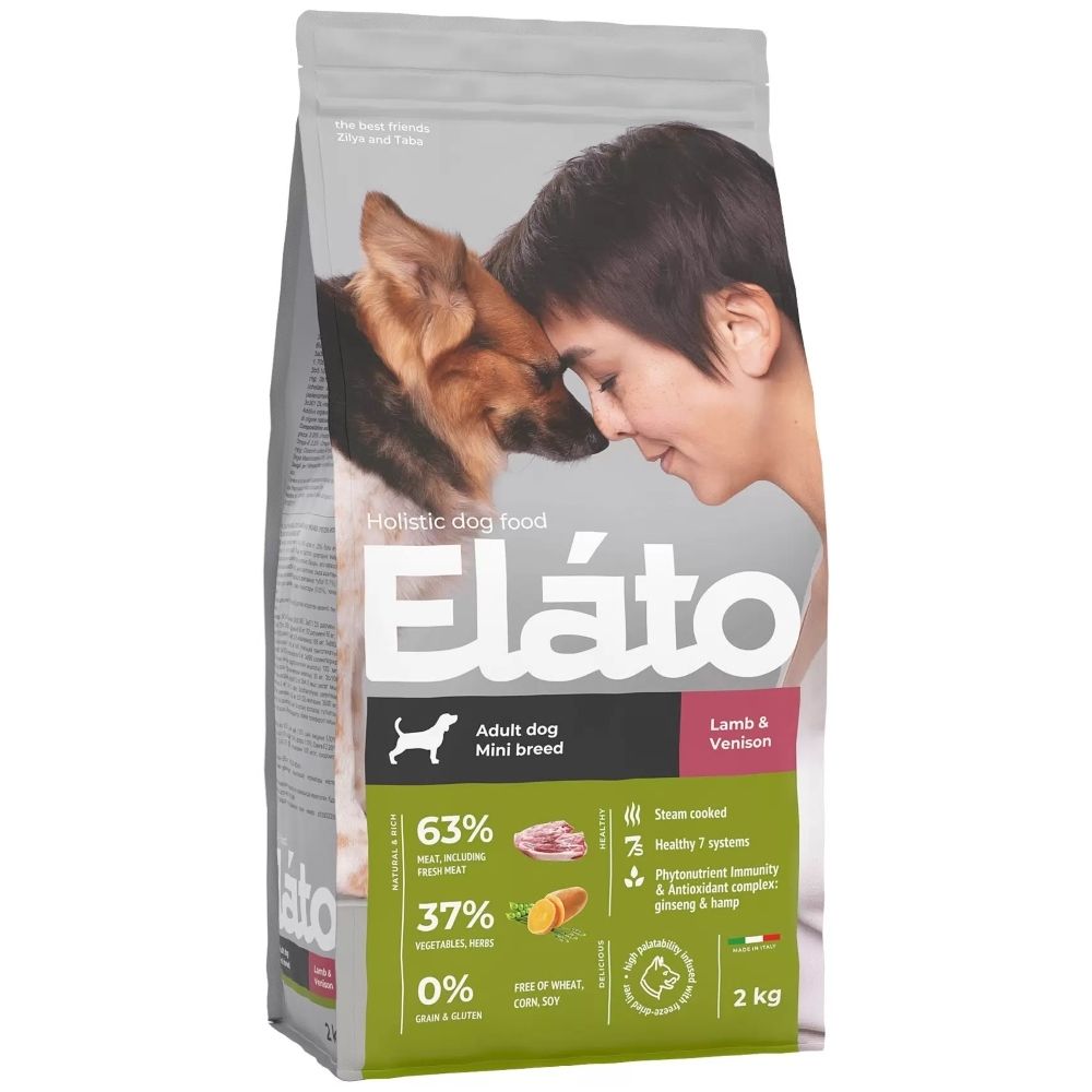 Сухой корм Elato Holistic для взрослых собак мелких пород с ягненком и олениной - 2 кг