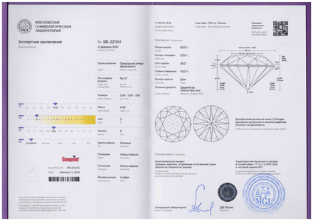 Бриллиант (Кр-57, Ø 5.06 мм, 5/6, 0.50 ct)