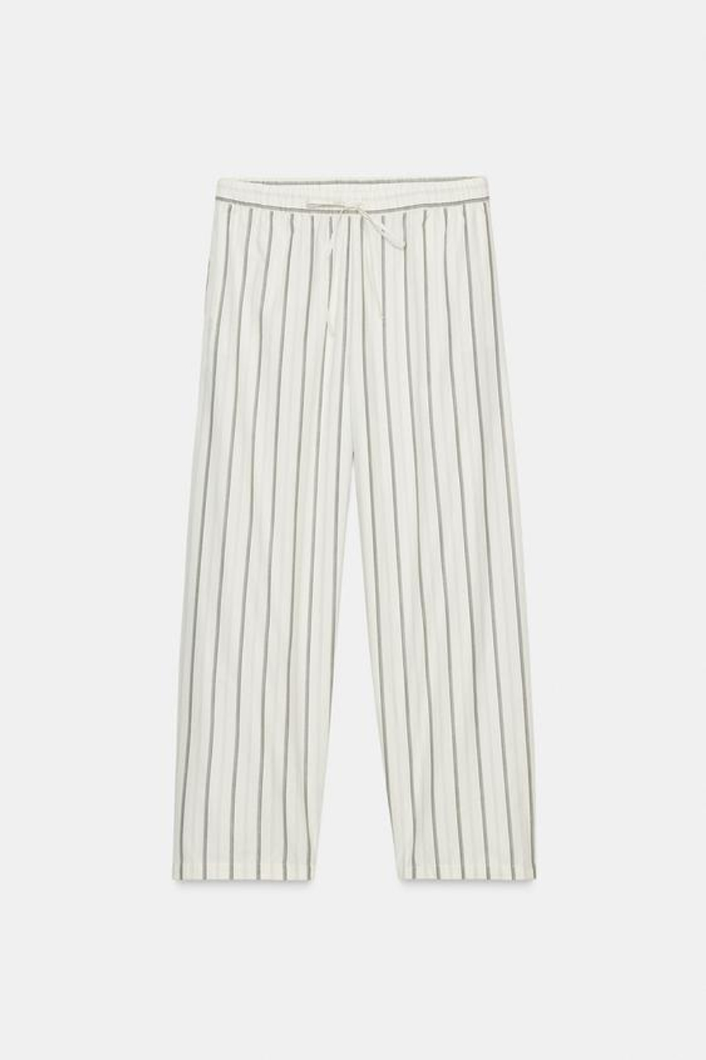 ZARA БРЮКИ В ПИЖАМНОМ СТИЛЕ В ПОЛОСКУ, ЭКРЮ/СИНИЙ