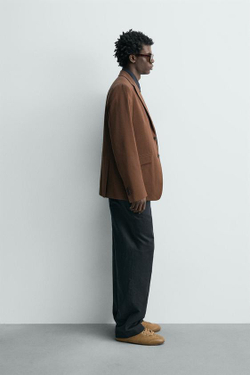 ZARA БРЮКИ STRAIGHT FIT ИЗ КОНОПЛИ И ХЛОПКА, МОРСКОЙ ТЕМНО-СИНИЙ