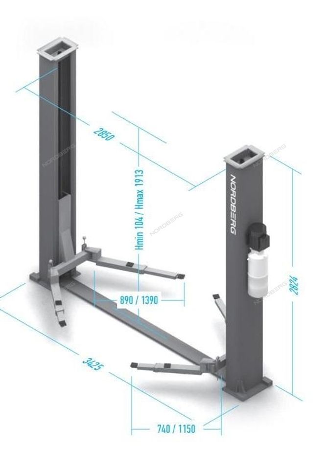 NORDBERG (N4121A-4T_220) Подъемник 2-стоечный 4 т, асимметричный, 220 В