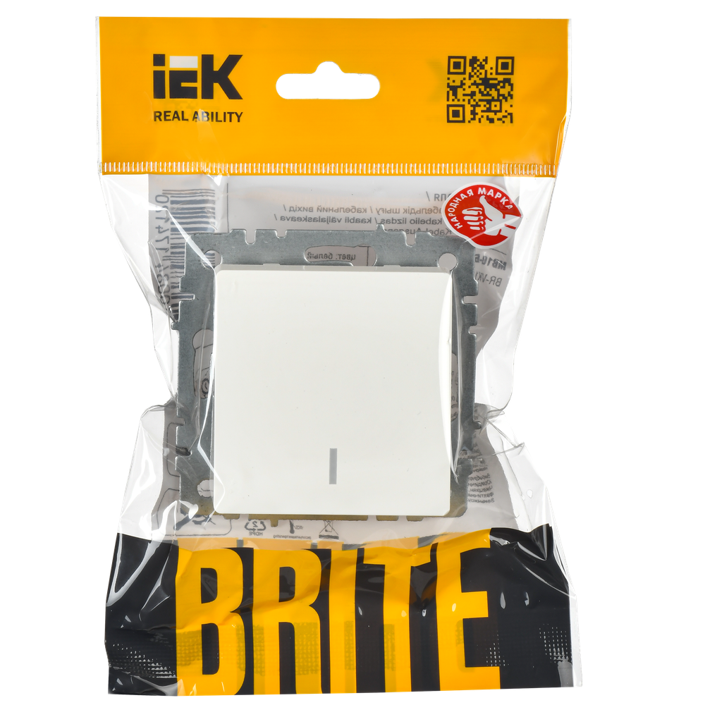 BRITE Выключатель 1-клавишный с индикацией 10А ВС10-1-1-БрБ белый IEK