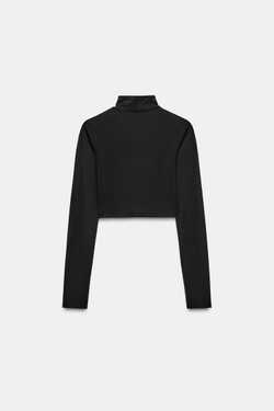 ZARA УКОРОЧЕННАЯ ФУТБОЛКА ИЗ ПОЛИАМИДА, ЧЕРНЫЙ