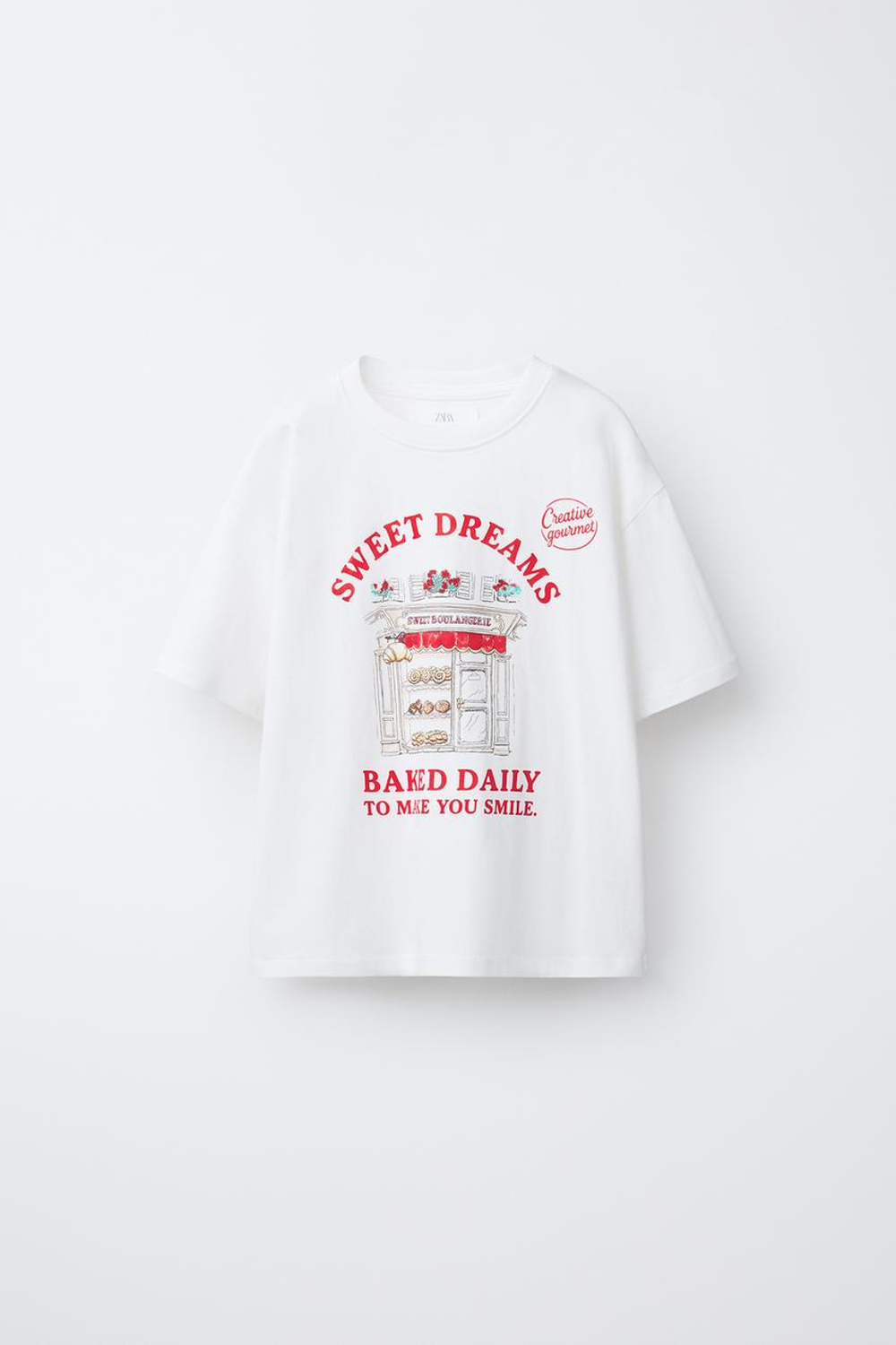 ZARA ФУТБОЛКА С ПРИНТОМ, БЕЛЫЙ