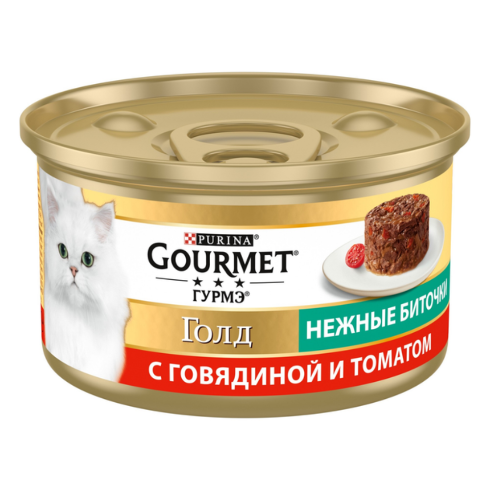 Влажный корм Gourmet Gold Нежные биточки говядина и томат 85 гр