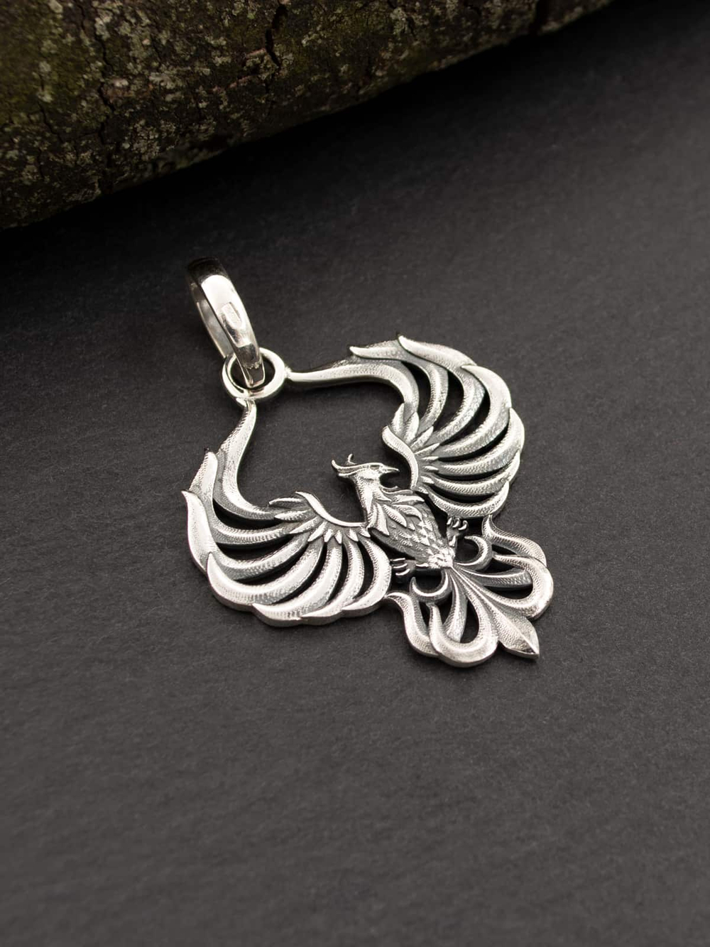 Подвеска талисман птица феникс из серебра 925 пробы