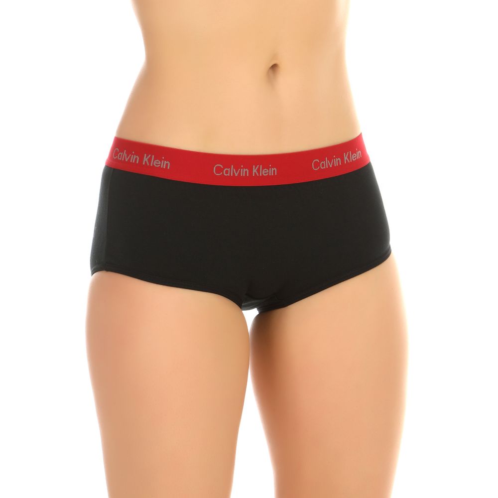 Женские трусы-шорты черные с красной резинкой Calvin Klein Women Red Black